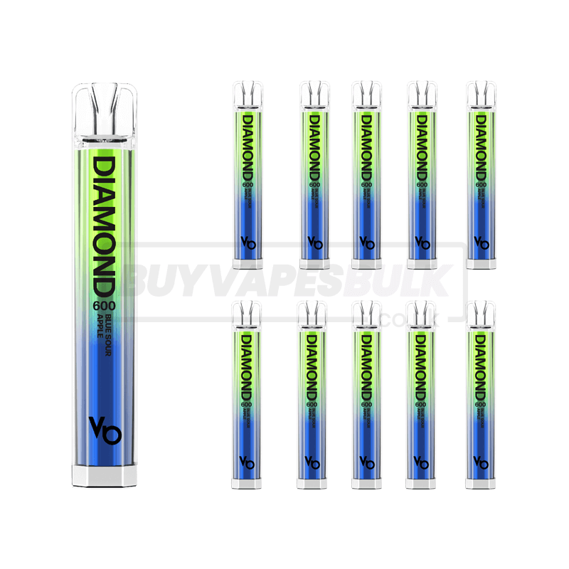 Blue Sour Apple Vapes Bars Diamond 600 Puff Disposable Vape 10 Pack