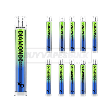 Blue Sour Apple Vapes Bars Diamond 600 Puff Disposable Vape 10 Pack