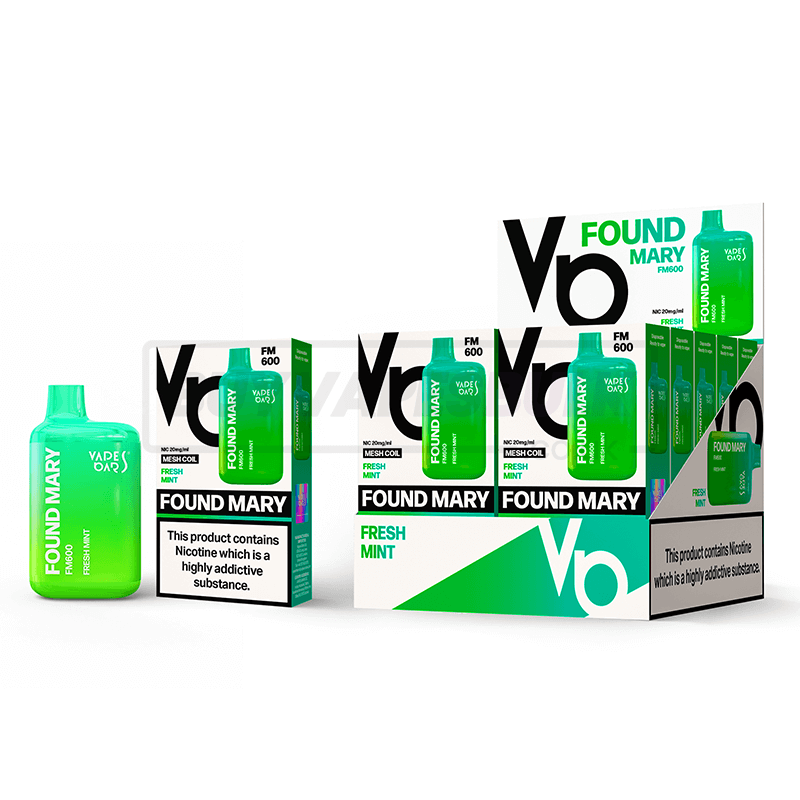 Fresh Mint Vapes Bars Found Mary 600 Puff Disposable Vape 10 Pack