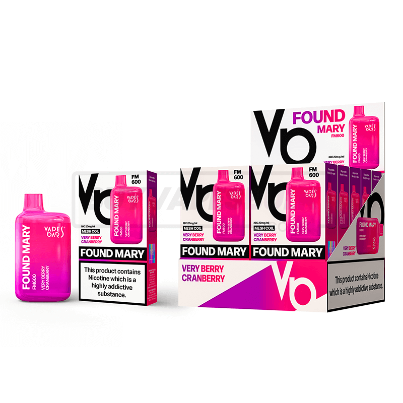 Very Berry Cranberry Vapes Bars Found Mary 600 Puff Disposable Vape 10 Pack