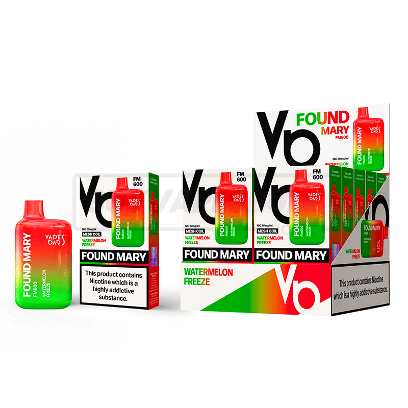 Watermelon Freeze Vapes Bars Found Mary 600 Puff Disposable Vape 10 Pack