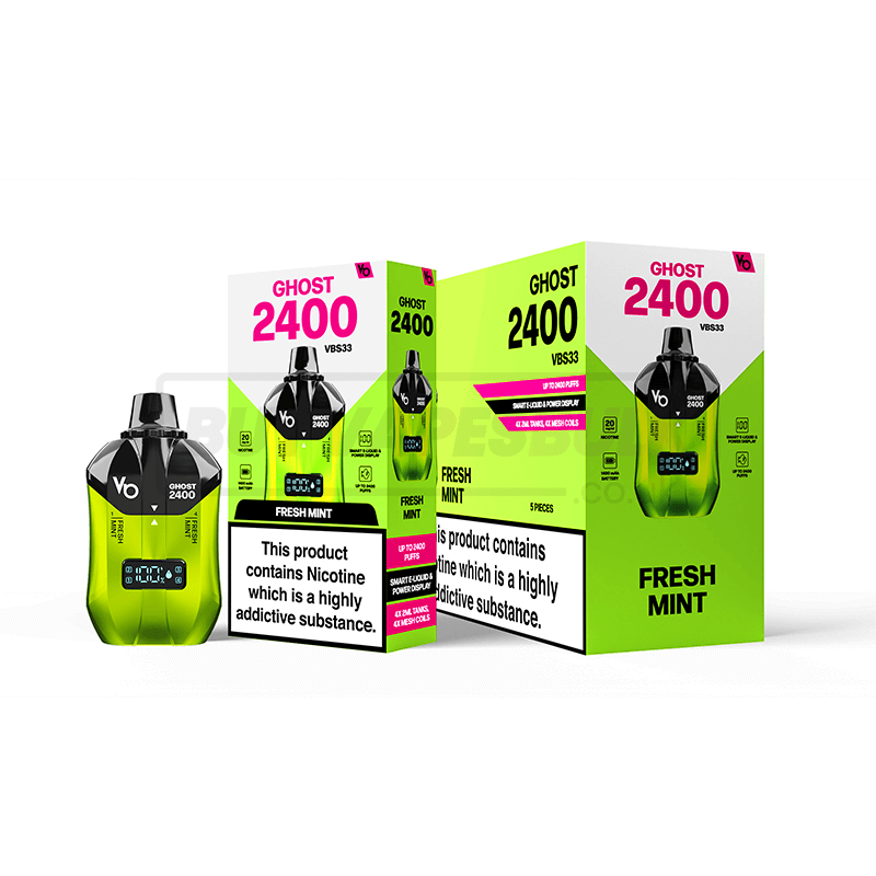 Fresh Mint Vapes Bars Ghost 2400 Puff Disposable Vape 5 Pack