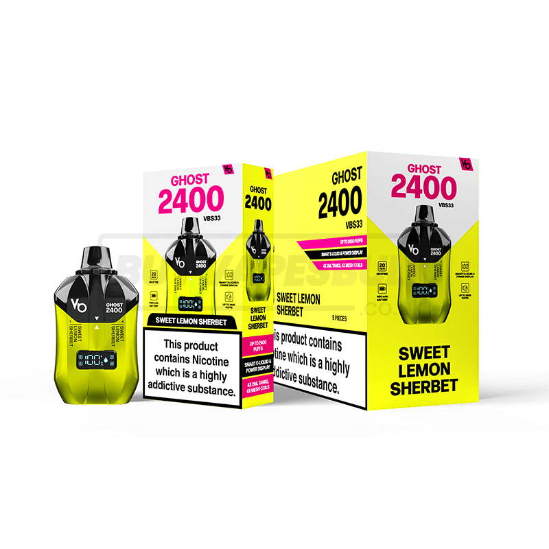 Sweet Lemon Sherbet Vapes Bars Ghost 2400 Puff Disposable Vape 5 Pack