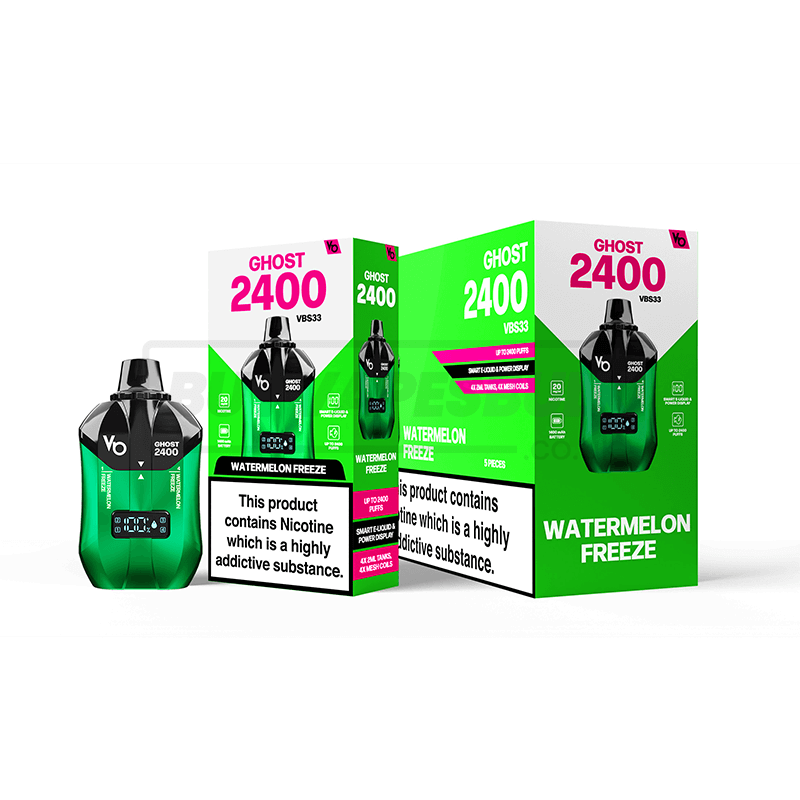 Watermelon Freeze Vapes Bars Ghost 2400 Puff Disposable Vape 5 Pack