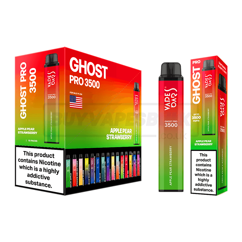 Apple Pear Strawberry Vapes Bars Ghost Pro 3500 Disposable Vape 10 Pack