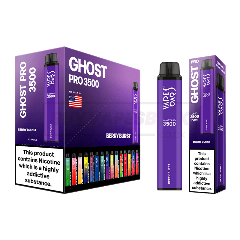 Berry Burst Vapes Bars Ghost Pro 3500 Disposable Vape 10 Pack