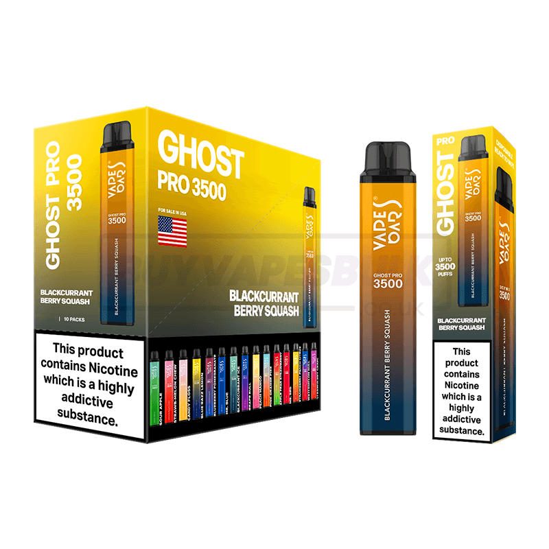 Blackcurrant Berry Squash Vapes Bars Ghost Pro 3500 Disposable Vape 10 Pack