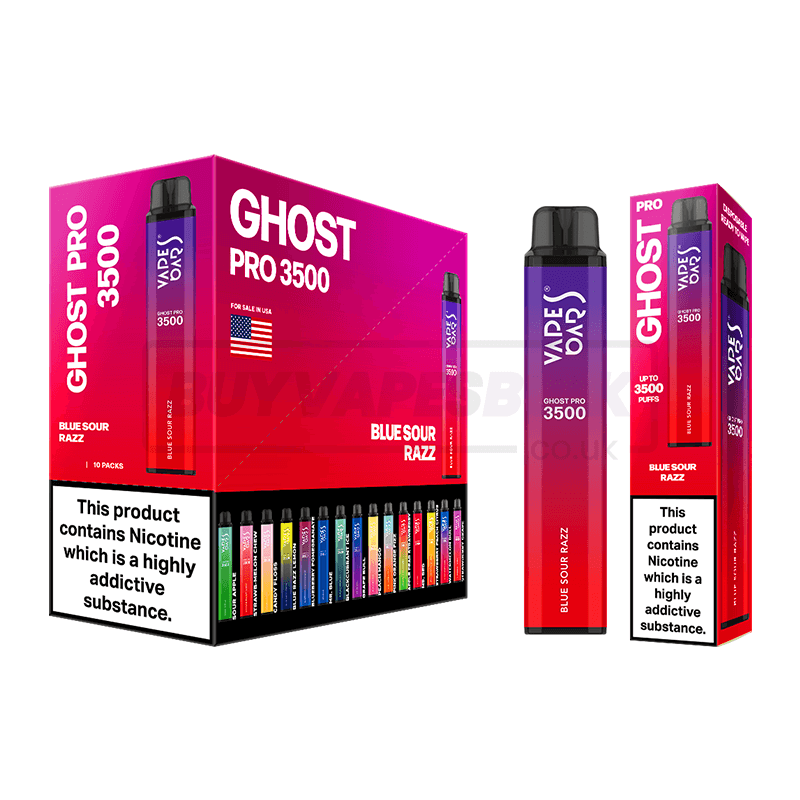 Blue Sour Razz Vapes Bars Ghost Pro 3500 Disposable Vape 10 Pack