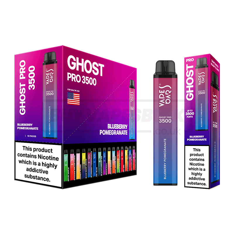 Blueberry Pomegranate Vapes Bars Ghost Pro 3500 Disposable Vape 10 Pack