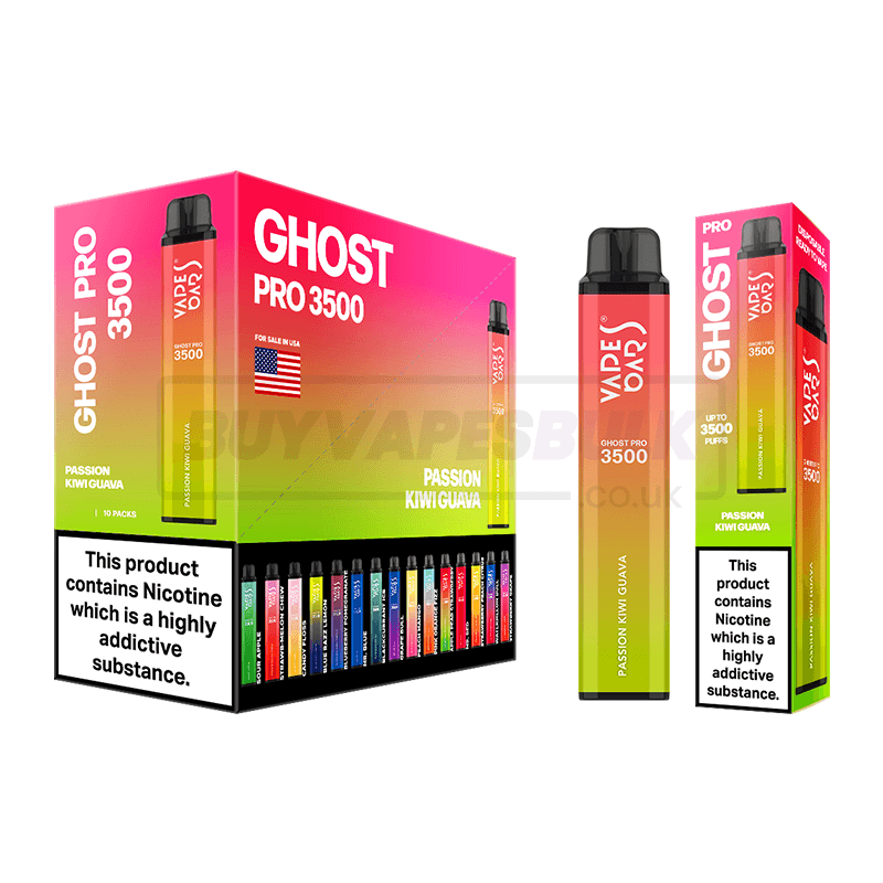 Passion Kiwi Guava Vapes Bars Ghost Pro 3500 Disposable Vape 10 Pack