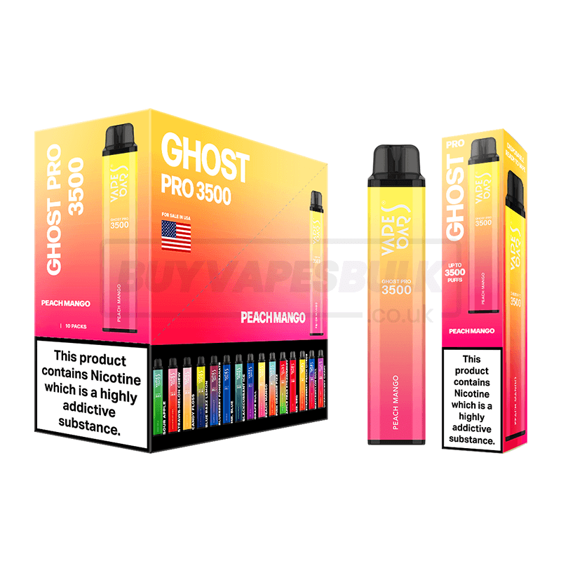 Peach Mango Vapes Bars Ghost Pro 3500 Disposable Vape 10 Pack