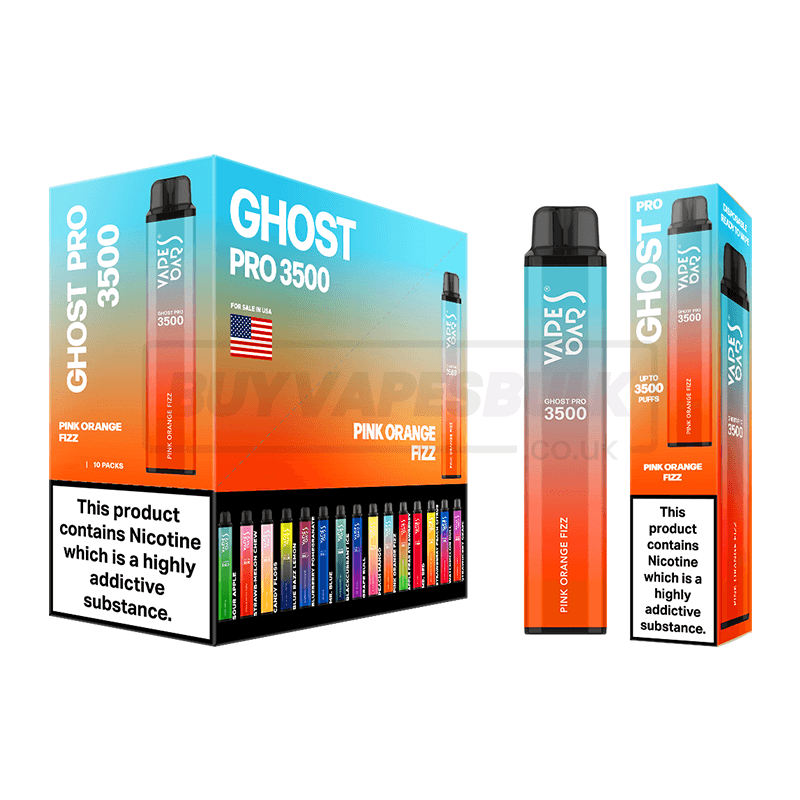 Pink Orange Fizz Vapes Bars Ghost Pro 3500 Disposable Vape 10 Pack