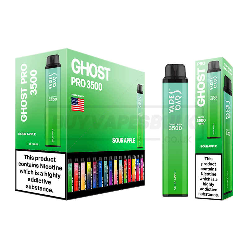 Vapes Bars Ghost Pro 3500 Sour Apple 10 Pack Buy Vapes Bulk
