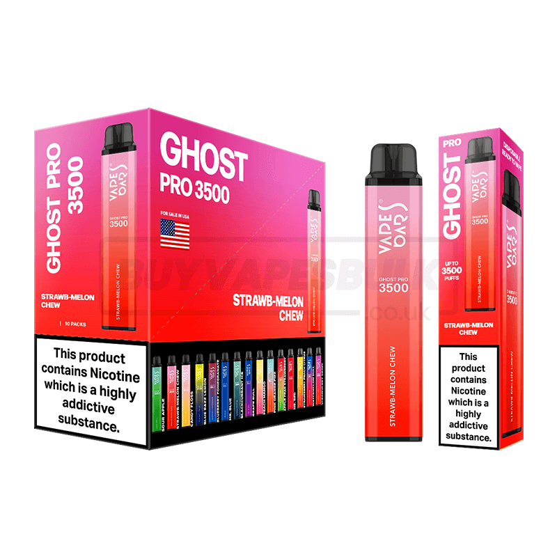 Strawb Melon Chew Vapes Bars Ghost Pro 3500 Disposable Vape 10 Pack