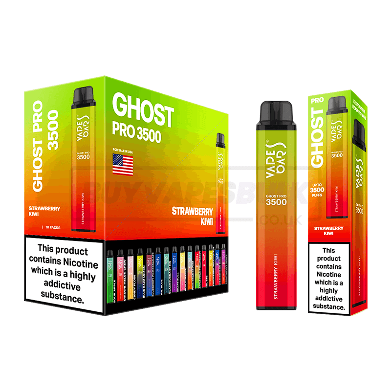 Strawberry Kiwi Vapes Bars Ghost Pro 3500 Disposable Vape 10 Pack