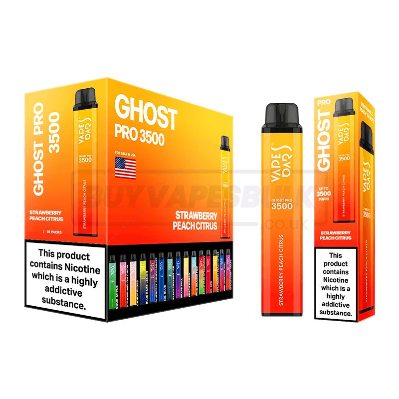 Strawberry Peach Citrus Vapes Bars Ghost Pro 3500 Disposable Vape 10 Pack