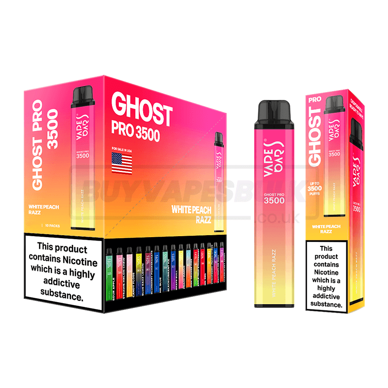 White Peach Razz Vapes Bars Ghost Pro 3500 Disposable Vape 10 Pack