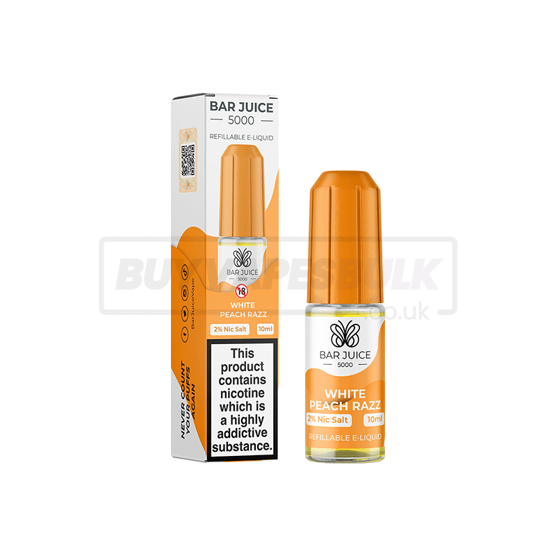 White Peach Razz Bar Juice 5000 Nic Salt E-Liquid Pack of 10 x (10ml)