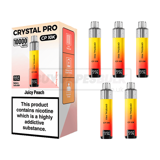 Juicy Peach Crystal Pro CP 10K Prefilled Vape Kit 5 Pack