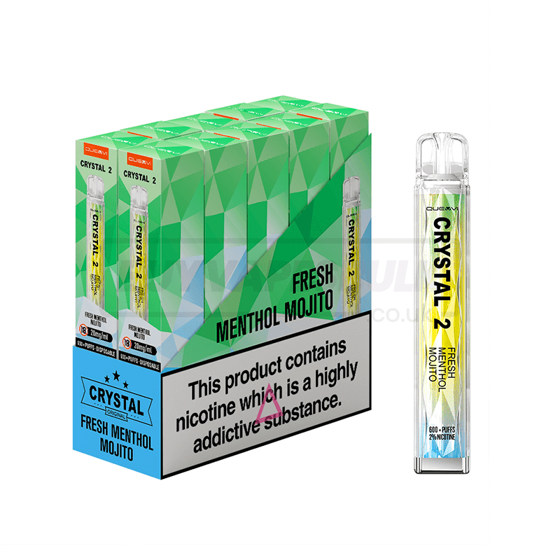 Fresh Menthol Mojito QUEVVI Crystal Bar 2 600 Puff Disposable Vape 10 Pack