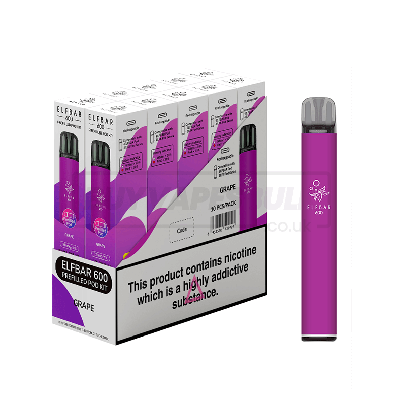 Grape Elfbar 600 Prefilled Vape Kit 10 Pack