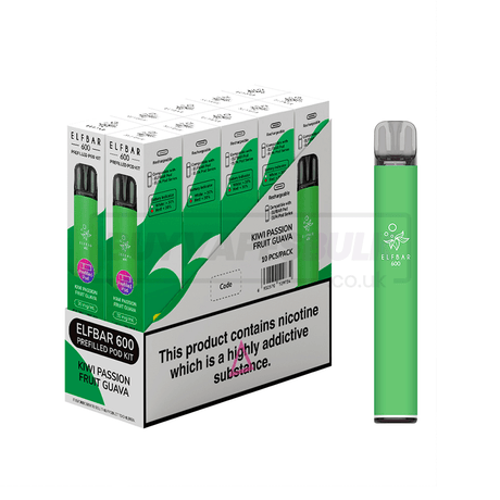 Elf Bar 600 Prefilled Vape Kit 10 Pack Kiwi Passion Fruit Guava