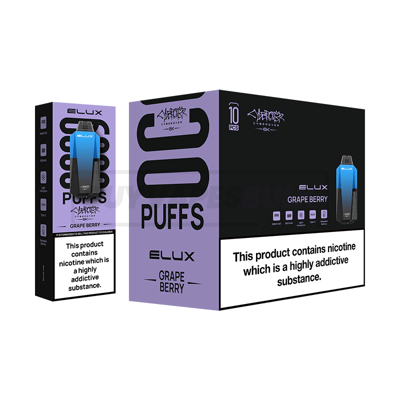 Grape Berry Elux Cyberover 6K Puff Disposable Vape 10 Pack – Buy Vapes Bulk