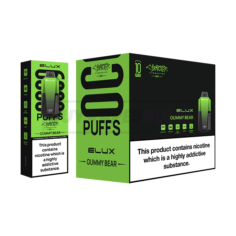 Gummy Bear Elux Cyberover 6K Puff Disposable Vape 10 Pack  Buy Vapes Bulk