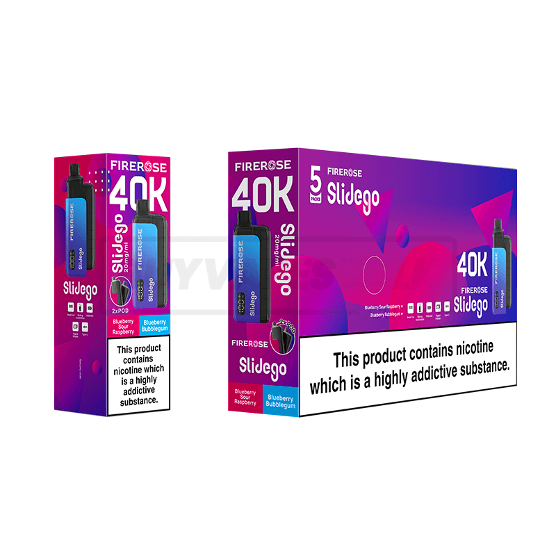 Elux Firerose Slidego 40K Prefilled Vape Kit 5 Pack Blueberry Sour Raspberry Blueberry Bubblegum