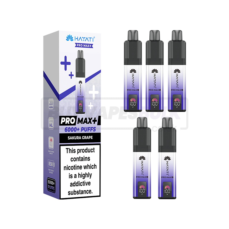 Hayati Pro Max Plus 6000 Puffs Vape Kit 5 Pack Sakura Grape (NEW)