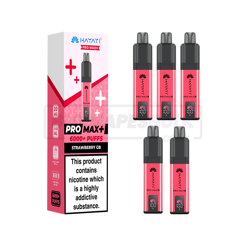 Hayati Pro Max Plus 6000 Puffs Vape Kit 5 Pack Strawberry GB (NEW)
