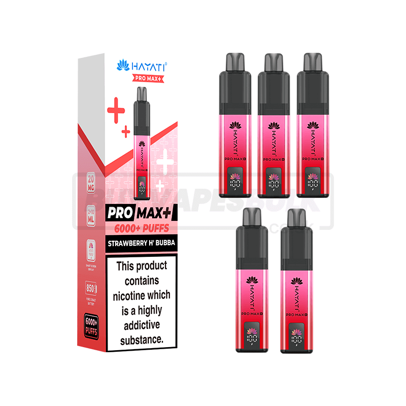 Hayati Pro Max Plus 6000 Puffs Vape Kit 5 Pack Strawberry Hubba Bubba (NEW)