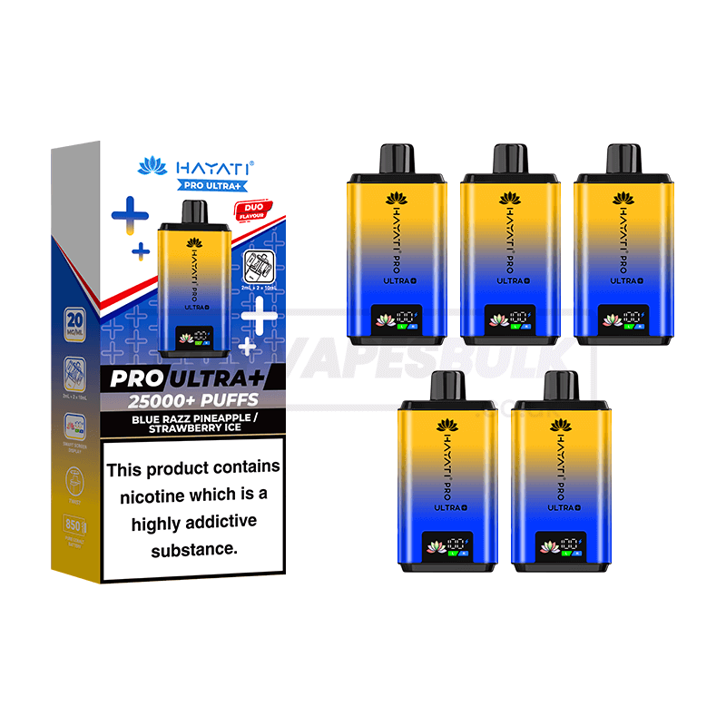 Hayati Pro Ultra Plus 25000 Vape Kit 5 Pack Blue Razz Pineapple Strawberry Ice (NEW)