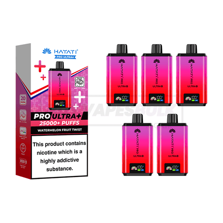 Hayati Pro Ultra Plus 25000 Vape Kit 5 Pack Watermelon Fruit Twist (NEW)