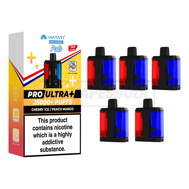 Hayati Pro Ultra Plus 25000 Prefilled Pods 5 Pack Cherry Ice Peach Mango (NEW)
