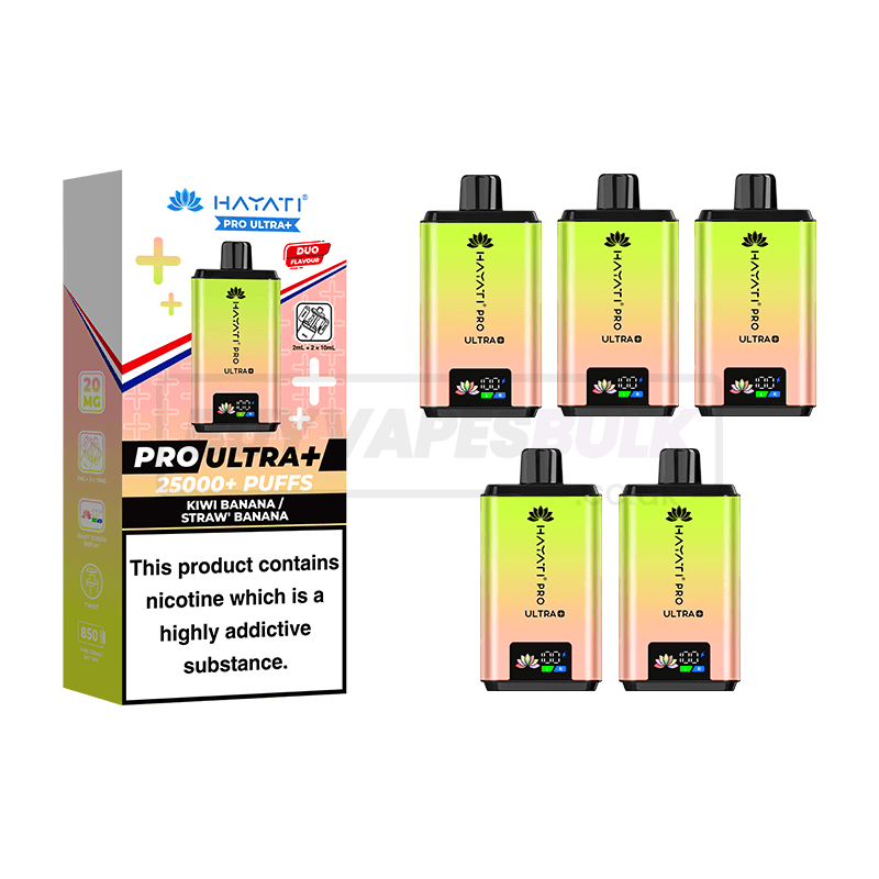 Hayati Pro Ultra Plus 25000 Puffs Box of 5 Kiwi Banana Strawberry Banana
