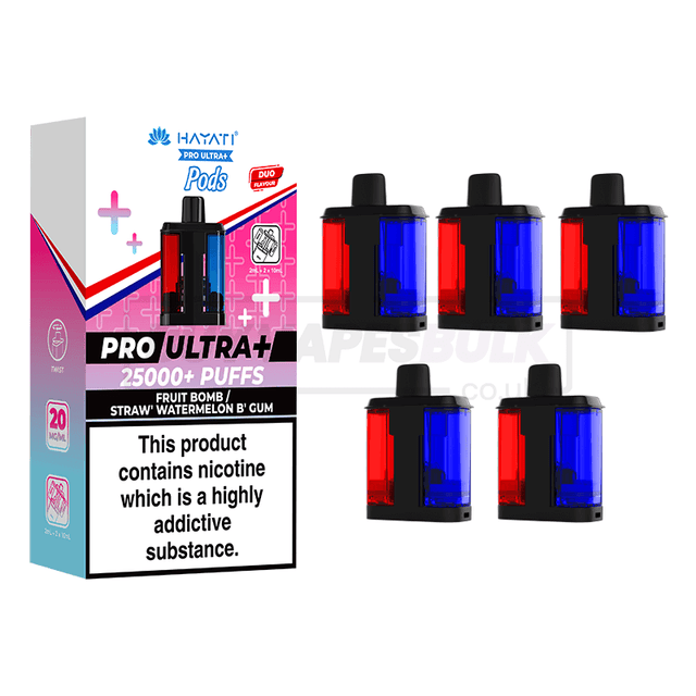 Fruit Bomb / Straw' Watermelon B'Gum Hayati Pro Ultra Plus 25K Refill Pods 5 Pack