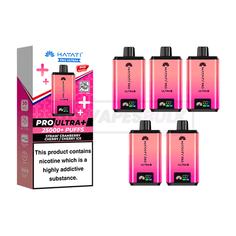 Hayati Pro Ultra Plus 25000 Puffs Box of 5 Straw Cranberry Cherry Cherry Ice