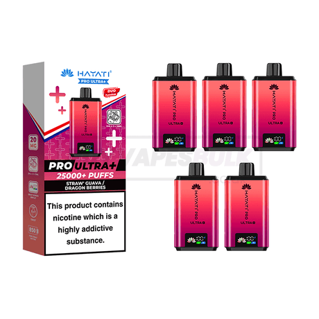 Hayati Pro Ultra Plus 25000 Puffs Box of 5 Straw Guava Dragon Berries