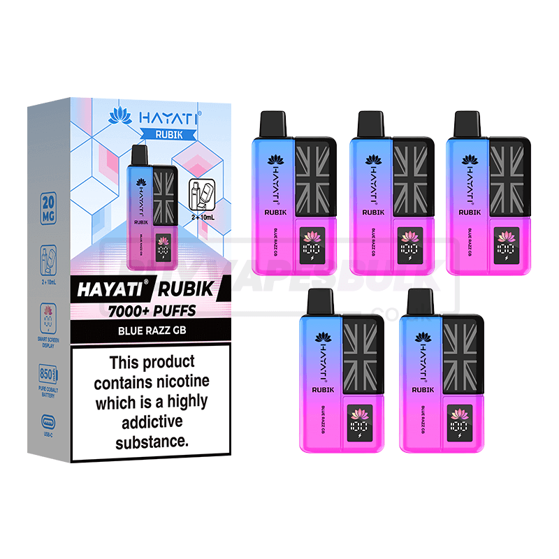 Hayati Rubik 7000 Puffs Vape Kit 5 Pack Blue Razz GB