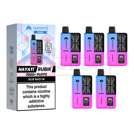 Hayati Rubik 7000 Puffs Vape Kit 5 Pack Blue Razz GB