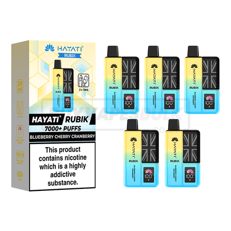 Hayati Rubik 7000 Puffs Vape Kit 5 Pack Blueberry Cherry Cranberry