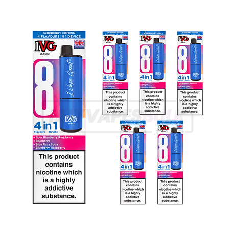 IVG 2400 4 in 1 Prefilled Vape Kit 5 Pack Blueberry Edition