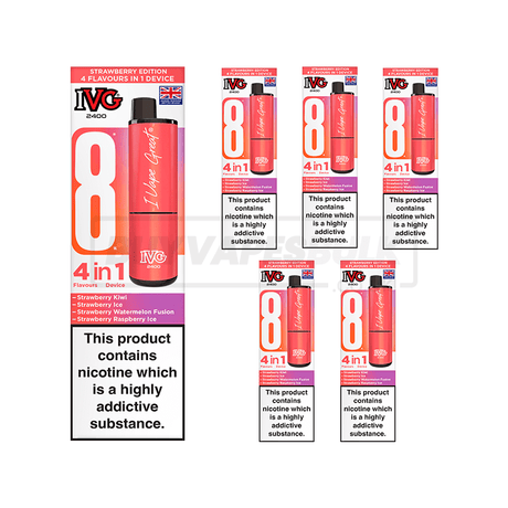 IVG 2400 4 in 1 Prefilled Vape Kit 5 Pack Strawberry Edition