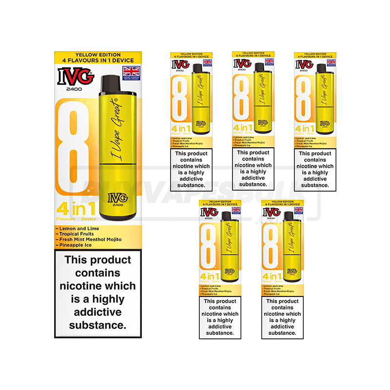 IVG 2400 4 in 1 Prefilled Vape Kit 5 Pack Yellow Edition