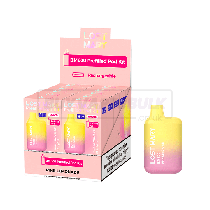 Pink Lemonade Lost Mary BM600 Prefilled Vape Kit 10 Pack | Buy Vapes Bulk