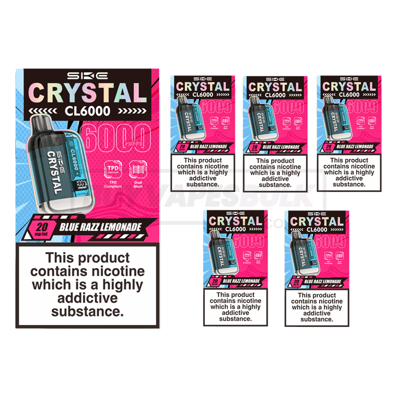 Blue Razz Lemonade SKE Crystal CL6000 Prefilled Vape Kit 5 Pack – Buy Vapes  Bulk