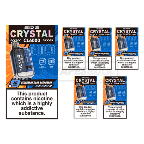 Blueberry Sour Raspberry SKE Crystal CL6000 Puff Disposable Vape 5 Pack
