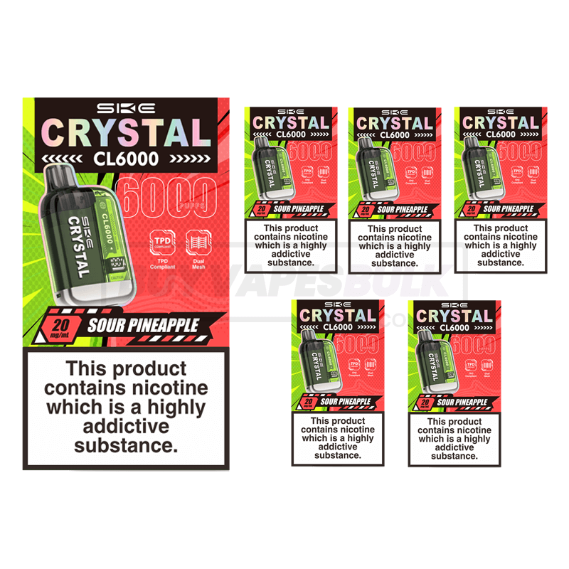 Sour Pineapple SKE Crystal CL6000 Puff Disposable Vape 5 Pack
