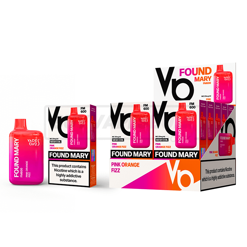 Pink Orange Fizz Vapes Bars Found Mary 600 Puff Disposable Vape 10 Pack